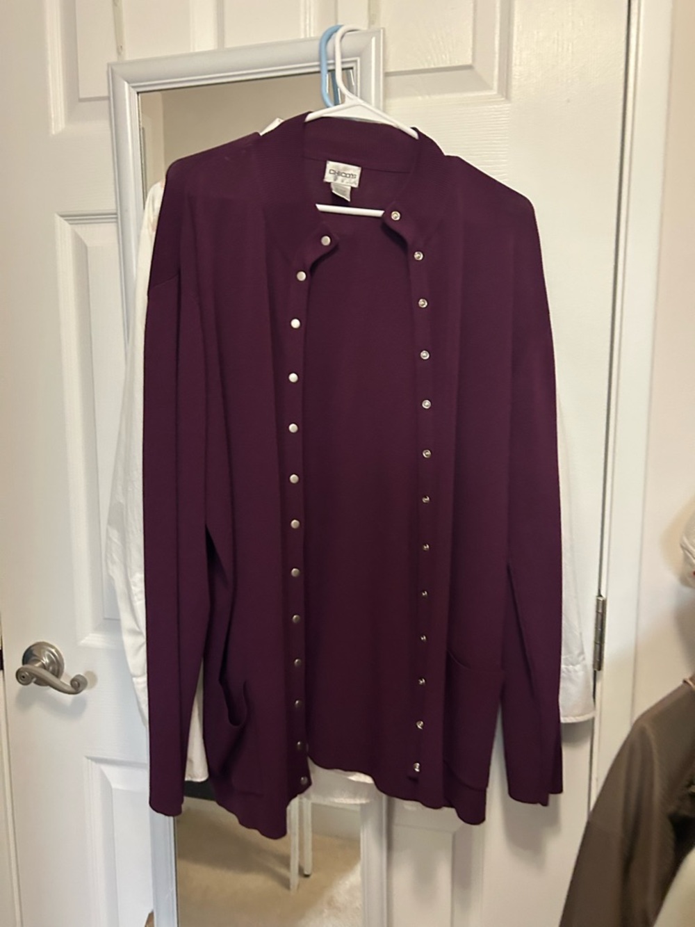 Chico's Plum Snap-Front Cardigan